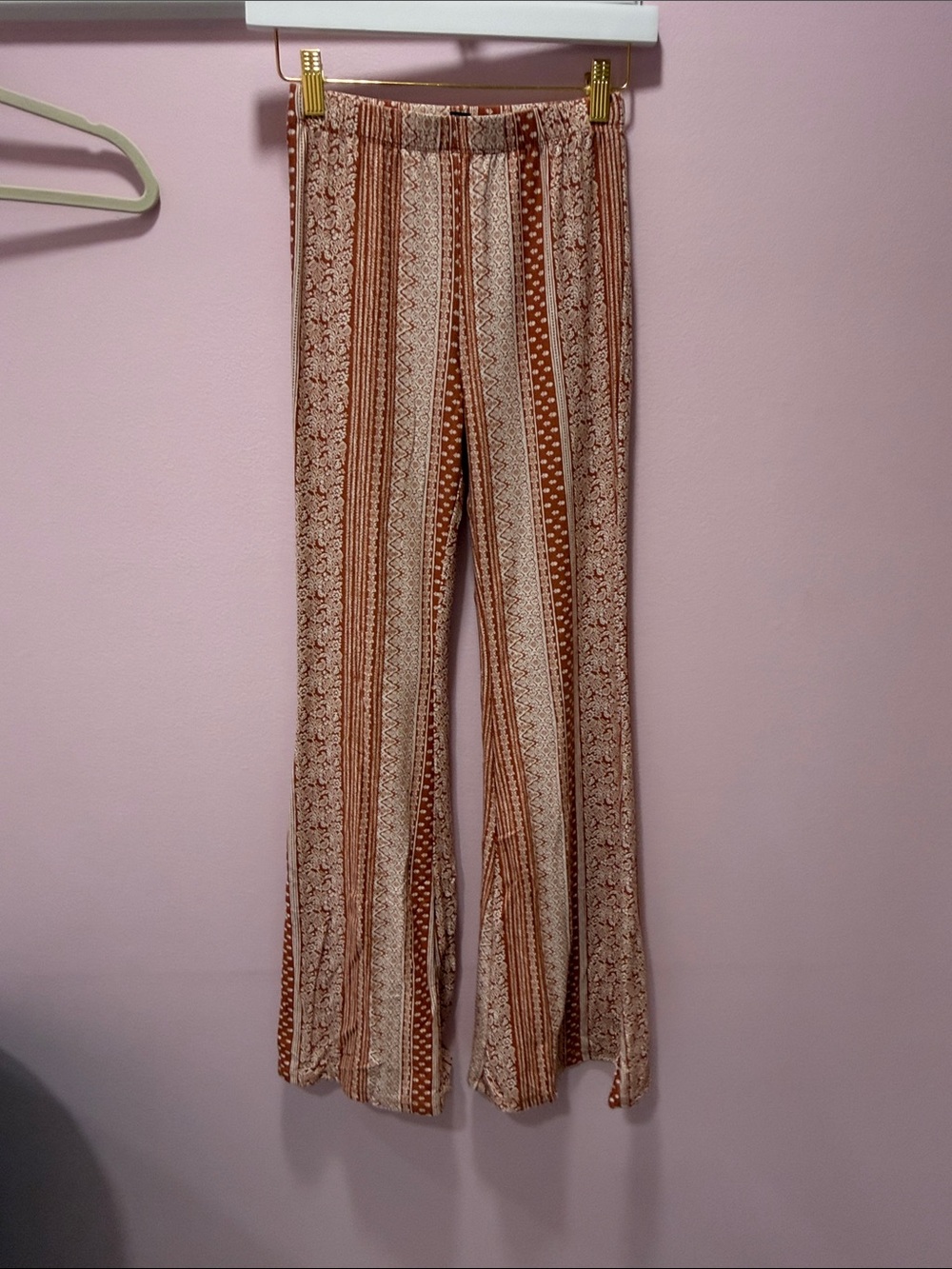 Forever 21 Brown & Cream Boho Stripe Wide-Leg Pants